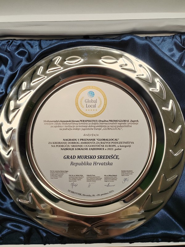 VELIKO PRIZNANJE Gradu Mursko Središće nagrada i priznanje ‘Globallocal 2022./2023.’