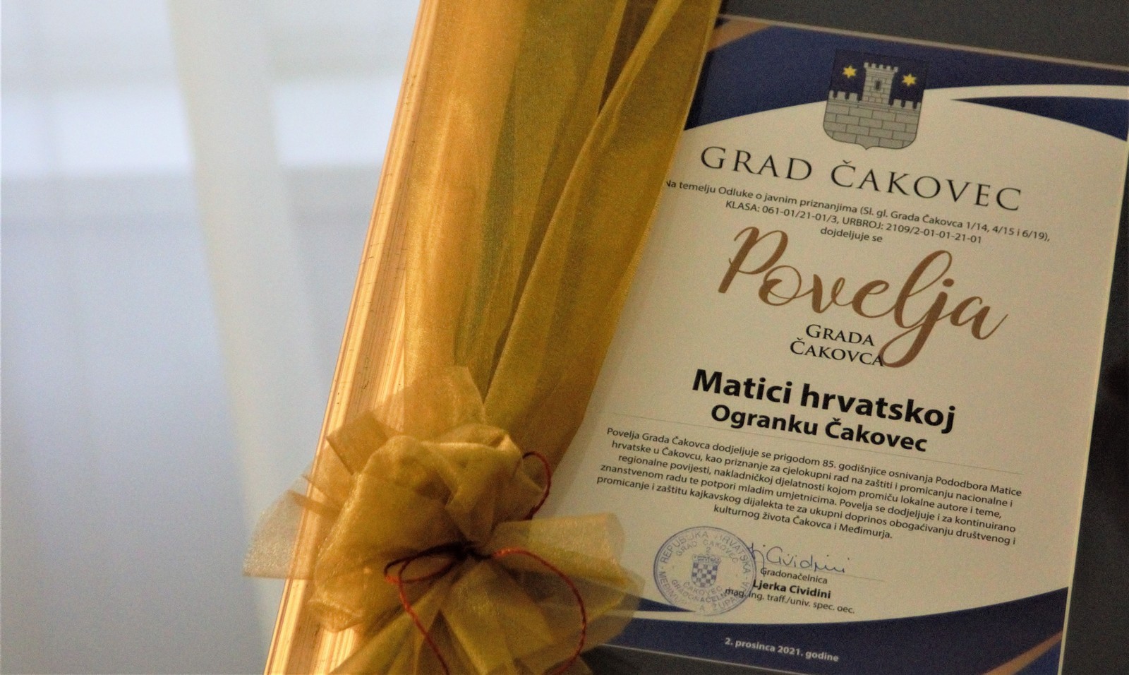 FOTO Matici hrvatskoj – Ogranak Čakovec gradonačelnica uručila Povelju Grada Čakovca