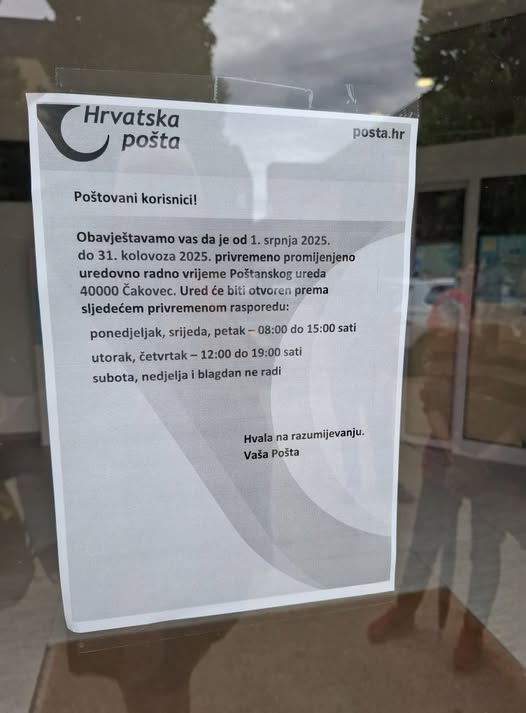 radno vrijeme pošte