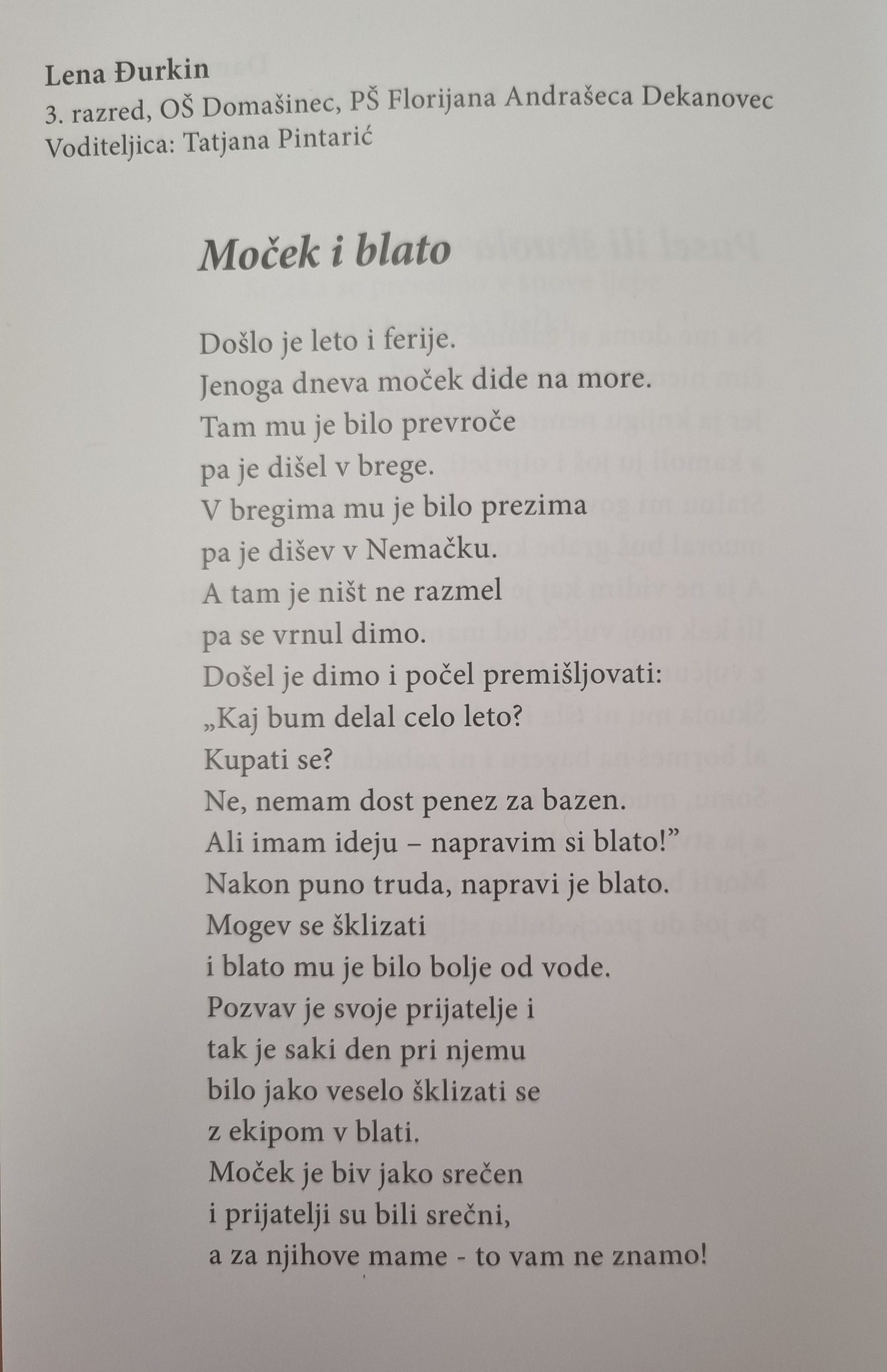 Lena Đurkin pjesnikinja PŠ Draškovec