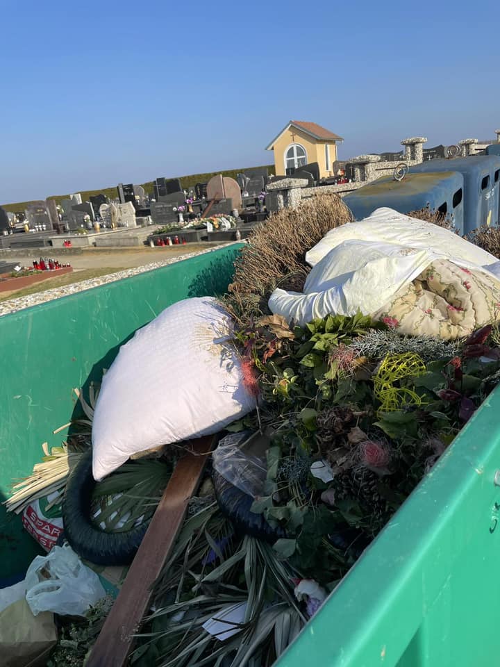 VRATIŠINEC U kontejnere za biootpad na mjesnom groblju baca se svašta – popluni, cipele, čarape, šalice…