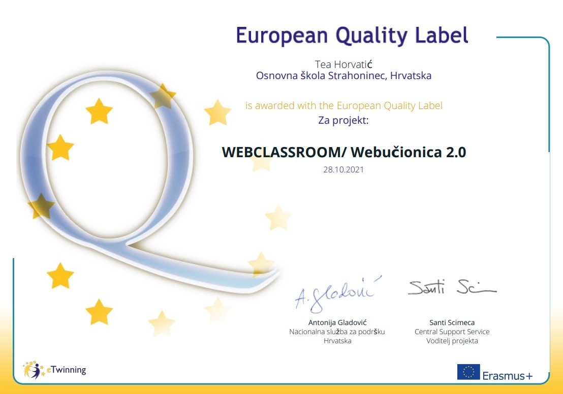 ČESTITAMO! eTwinning oznake kvalitete u OŠ Strahoninec