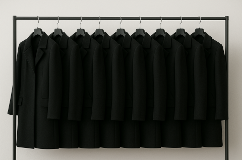 Ilustracija crni kaputi vješalica