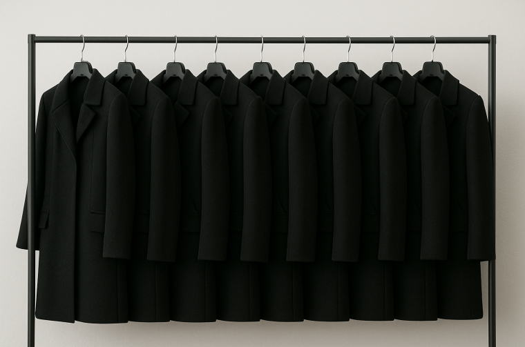 Ilustracija crni kaputi vješalica Ilustracija crni kaputi vješalica