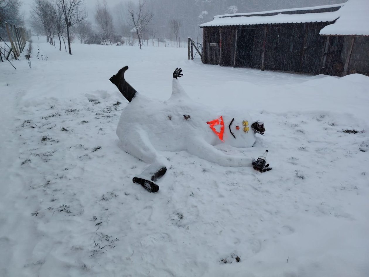 KRIŽOPOTJE Umjesto klasičnog snjegovića – pijani Snješko ‘na sve četiri’ u dvorištu (1)