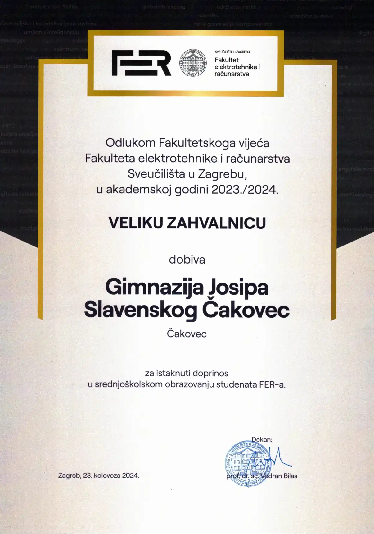 Priznanje FER-a čakovečkoj gimnaziji (2) Priznanje FER-a čakovečkoj gimnaziji (2)