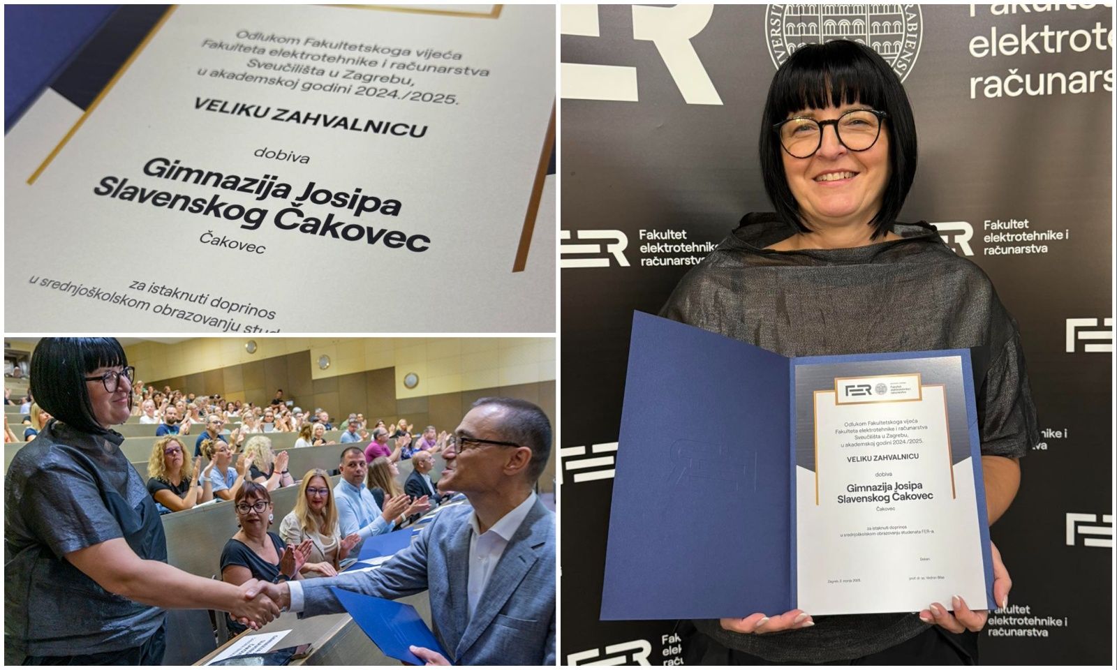 Ravnateljica Sandra Breka-Ovčar primila priznanje FER-a u ime čakovečke gimnazije