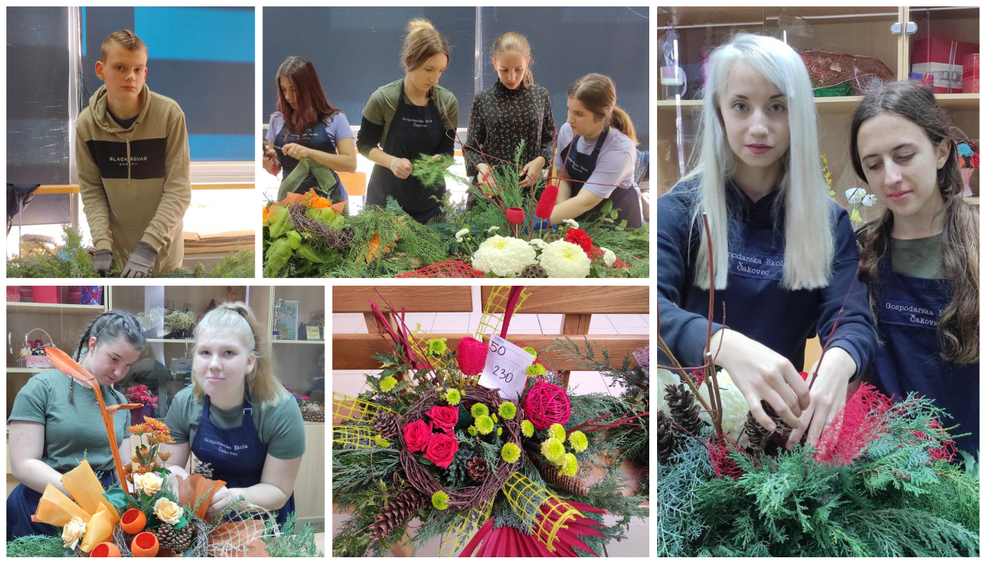 PRIGODNI ARANŽMANI Prodajna izložba aranžmana uoči Svih svetih u holu Gospodarske škole