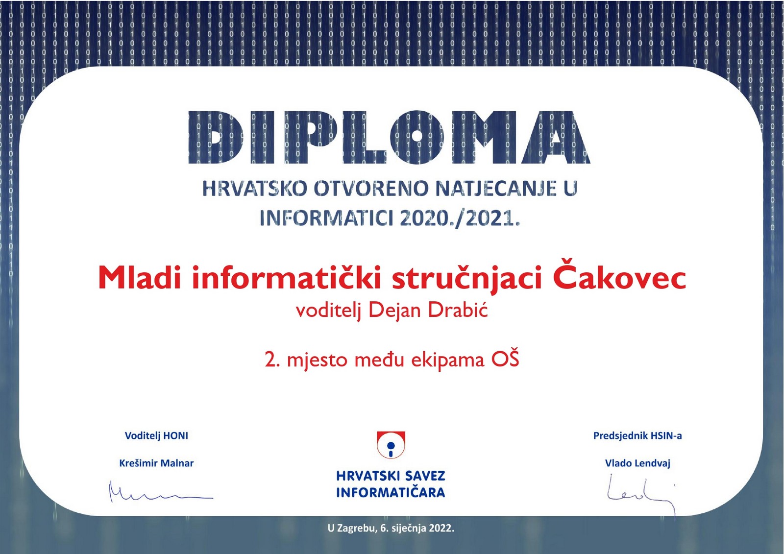 DANI HRVATSKOG SAVEZA INFORMATIČARA Osnovnoškolci MIS-a i MIK-a ponovo proglašeni ekipnim viceprvacima Hrvatske! Krovna informatička organizacija u Hrvatskoj – Hrvatski savez informatičara – nedavno je organizirala Dan Hrvatskog saveza informatičara. Trad
