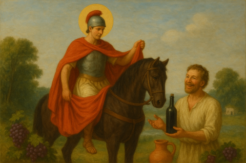 Ilustracija Sveti Martin vino i pijanac