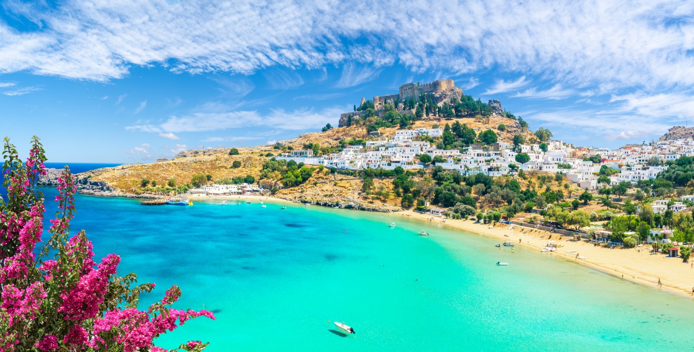 Landscape,With,Beach,And,Castle,At,Lindos,Village,Of,Rhodes,